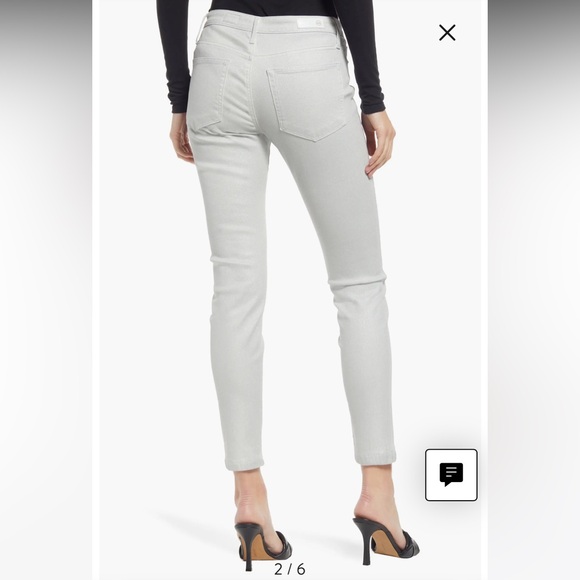 AG sparkly Farrah Skinny High-Rise Ankle Jeans Luminous silver fade to Grey - Picture 5 of 9
